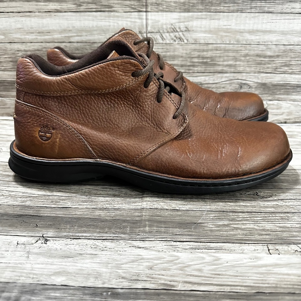 Timberland Boots Mens Size 12 Tan Chukka Hiking Casual Brown Pebbled Leather Mid